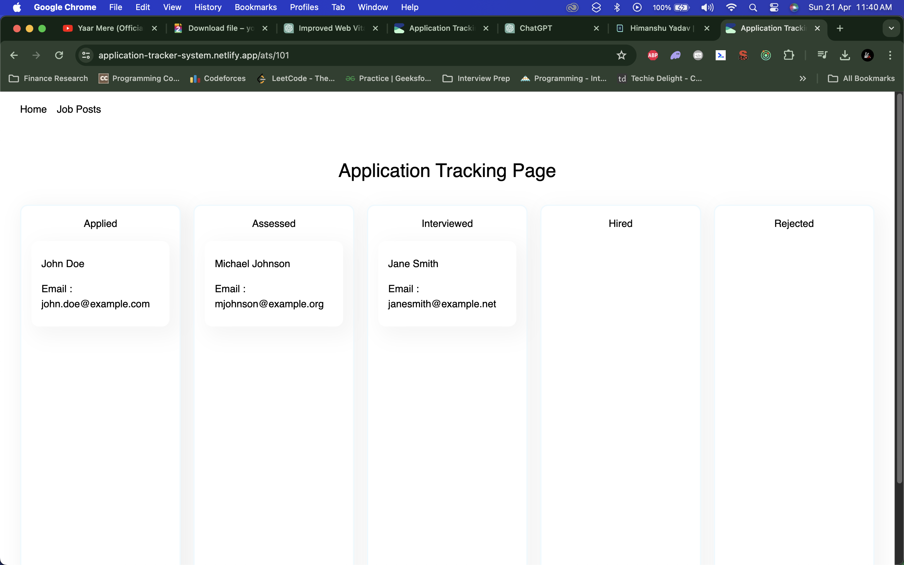 application tracking system screenshot